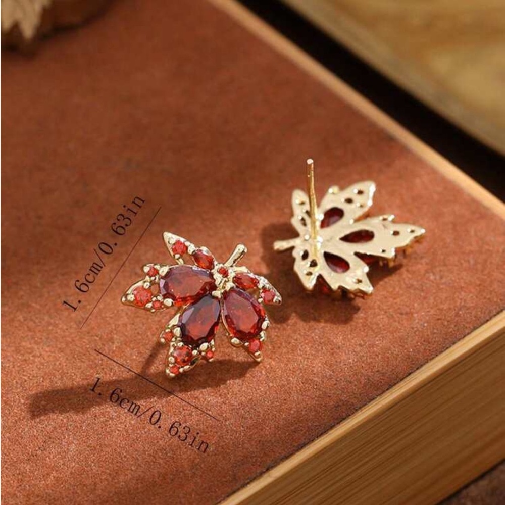Maple Leaf Rhinestone Earrings - Picture 5 of 9